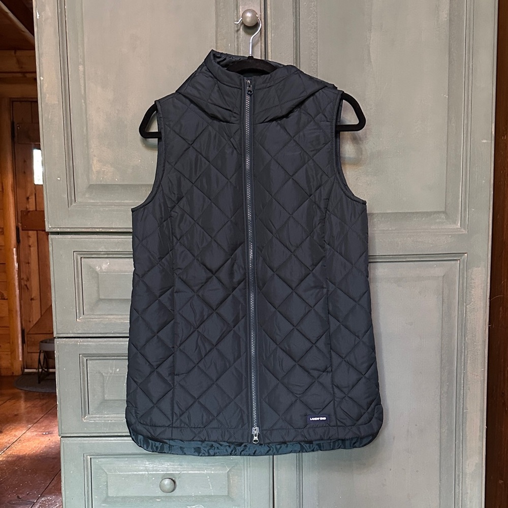 Lands' End Dark Green Quilted Hooded Vest
